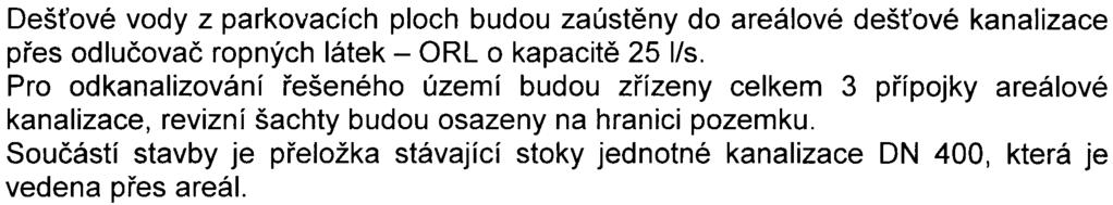 Pitterova bude odkanalizováno areálovou kanalizací pøes retenèní nádrž o objemu cca 60 m3 do stávající stoky jednotné kanalizace ON 400, pøípojka bude vysazena v místì vjezdu na parkovištì.