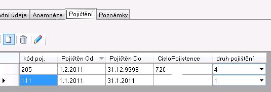 ( kliknutím nebo stiskem klávesy mezerník na tlačítku zadání nové pojišťovny.