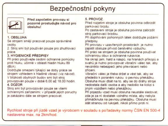 Samolepka uvádějící údaj hodnoty emise hluku, která byla u strojního zařízení
