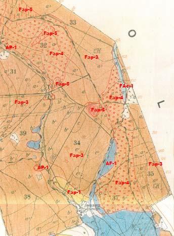Příloha 4a: Srovnání lesnicko-typologického mapování z různých období různými autory a různými jednotkami Bukačka v Orlických horách:: Vlevo: ZLATNÍK 1956 (AF-1 = Abieto-Fagetum Athyrium f.