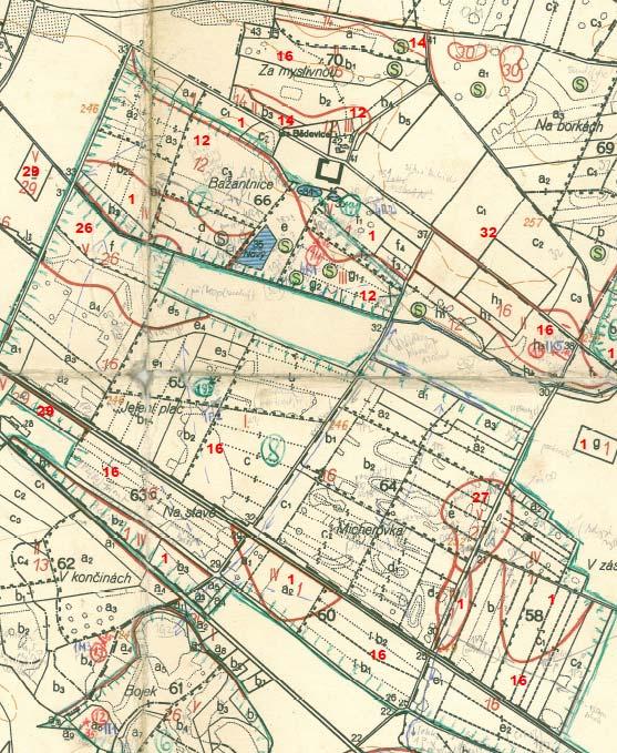 Vpravo: ÚHUL (REJMONT, TICHÝ) 1967 (1 = Březová doubrava s bezkolencem, 12 = Dubová bučina s ostružiníkem, 13 = Kyselá jedlová bučina s borůvkou,14 = Kyselá jedlová bučina s bikou