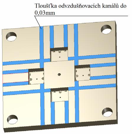 Pokud by byla zvolena varianta, kde by byl tvar tvárníku vyroben obráběním přímo na v desce formy, bylo by nutné vyřešit odvzdušnění tvarových dutin.