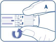F Stiskněte injekční tlačítko nadoraz, aby se vyloučila dávka. Může být slyšet klapání, které skončí, když se injekční tlačítko stiskne nadoraz.