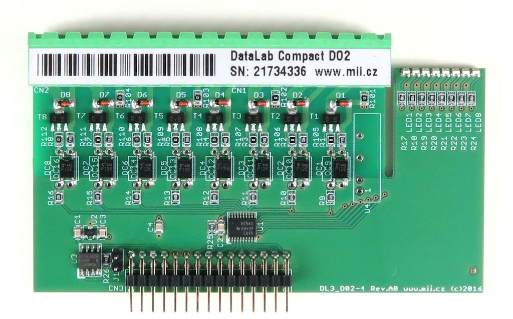 DataLab Compact DO2 8 galvanicky oddělených digitálních výstupů s otevřeným kolektorem Vlastnosti 8 digitálních výstupů s otevřeným kolektorem Spínací tranzistory NPN Galvanicky navzájem oddělené