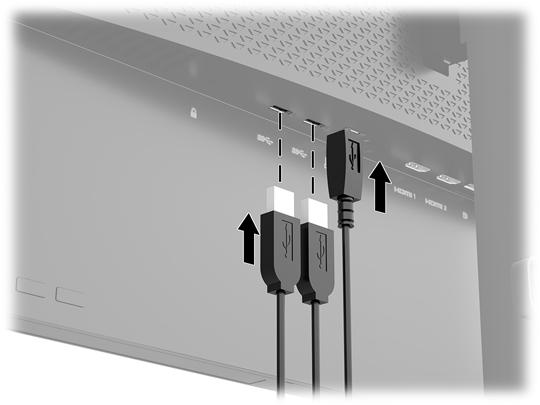 Připojení zařízení USB Na zadní straně monitoru jsou k dispozici dva vstupní porty USB a jeden výstupní