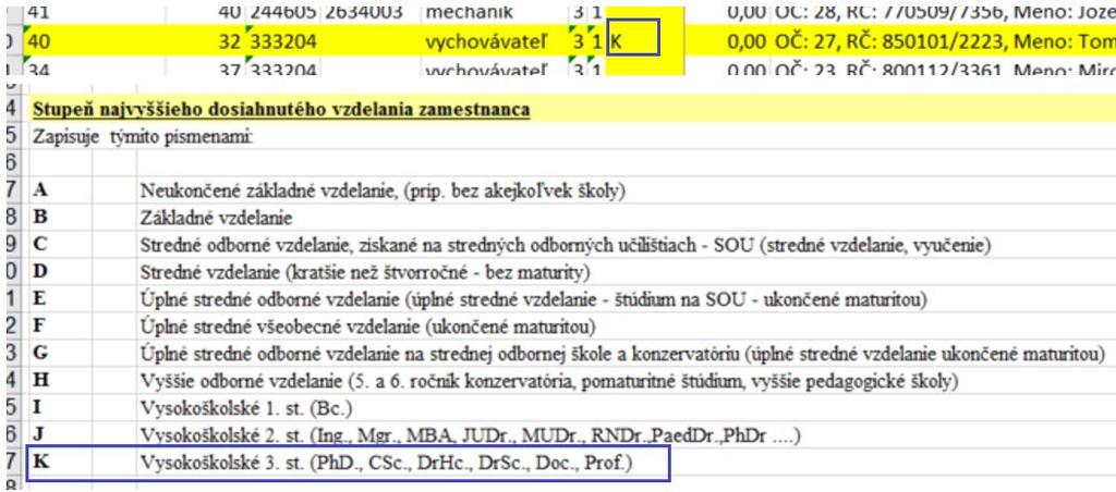 Ak užívateľ zadal na záložke Vzdelanie viacero období vzdelania zamestnanca, systém takéto zadanie posúdi, a do výstupnej zostavy vyberie len najvyššie