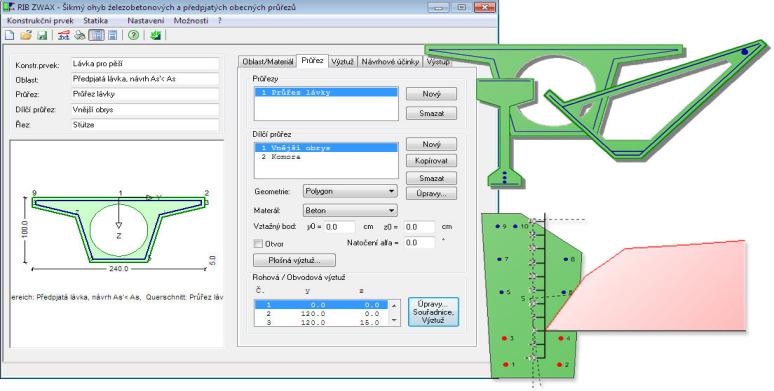 RTslab železobetonové stropní a základové desky ZWAX šikmý ohyb ŽB a předpjatých polygonálních průřezů RTcdesign navrhování ŽB průřezů na MSÚ, MSP a MS únavy RTbsholz dřevěný lepený vazník s