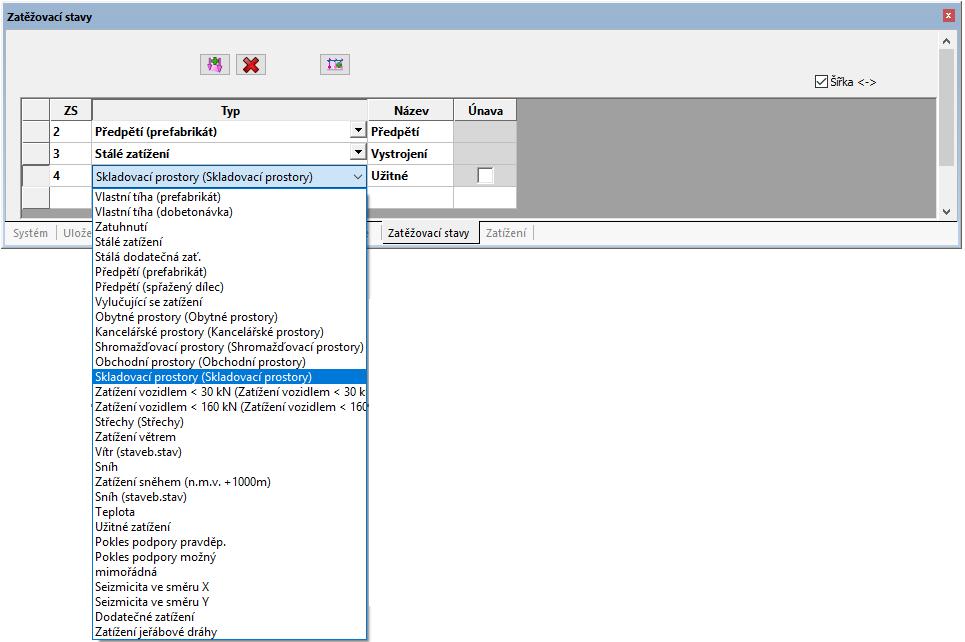 Zatěžovací stavy, typ stávajícího stavu ZS 4 Sníh (Sníh), původně předdefinovaného ve standardní