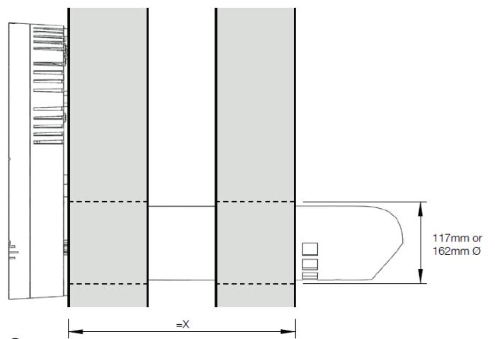 X = tloušťka zdi. 6. Přilepte těsnění a odstraňte přebytečné lepidlo. 7.