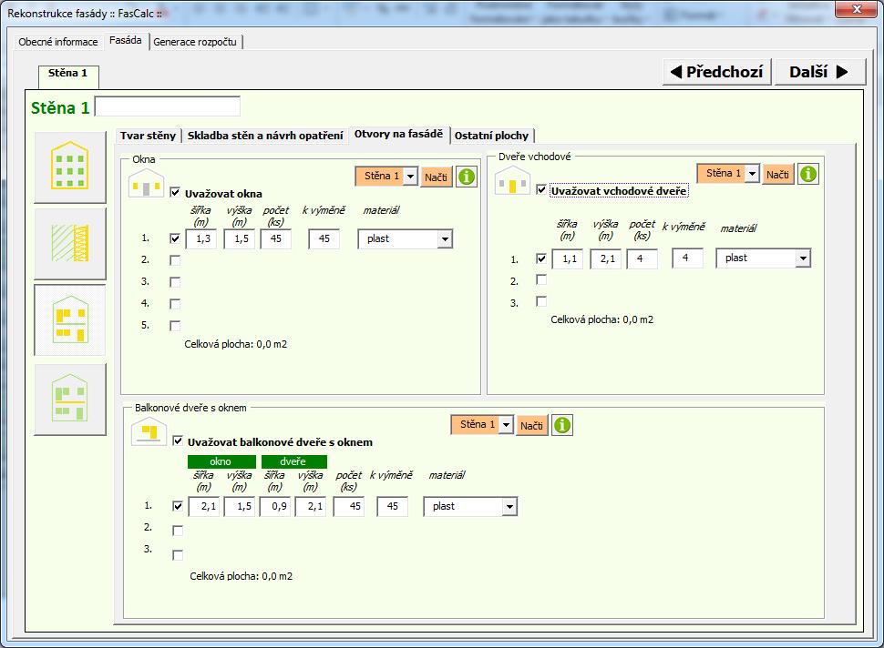 Užitečné nástroje - FasCalc FasCalc Rekonstrukce fasád bytových domů Vlastnosti programu: Sestavení výkazu výměr (slepý rozpočet) na základě geometrických údajů pláště budovy.