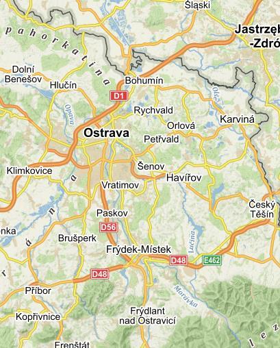 Vlastnosti a hodnoty území (silniční síť) Dálnice D1 Olomouc Ostrava (- Katowice) I/11 Šumperk Bruntál Opava Ostrava Č.