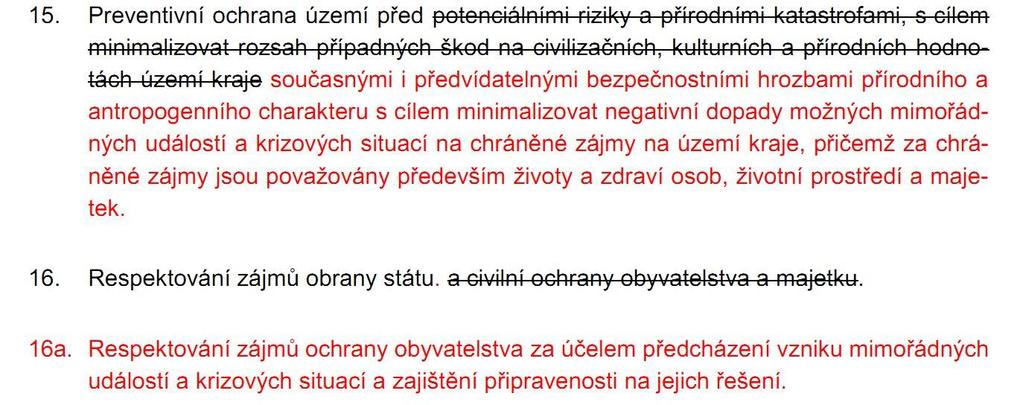 A. Priority územního plánování kraje - čl. 15. 16a. ( čl. 25 PÚR ČR) Rozdílná právní úprava vojenských a nevojenských hrozeb zák. č. 239/2000 Sb.