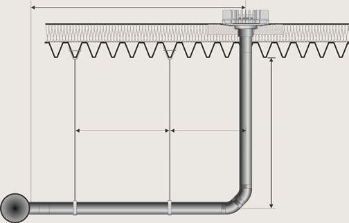 Rozestupy montážních objímek vertikálního potrubí v závislosti na jejich průměru