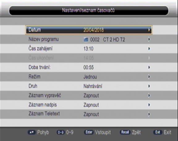 - v tomto menu se pohybuje šipkou nahoru a dolů, stiskem tlačítka OK se dostanete do nastavovacího menu daného
