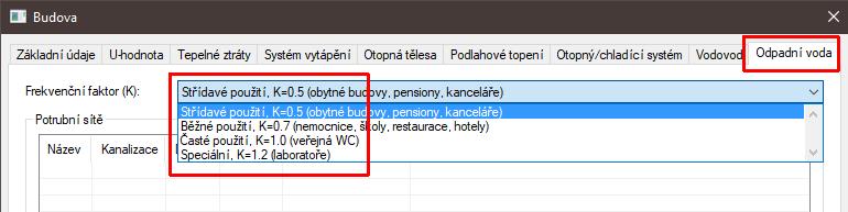 V předchozích verzích byl frekvenční faktor přiřazen podle typu budovy, nyní si jej můžete vybrat podle