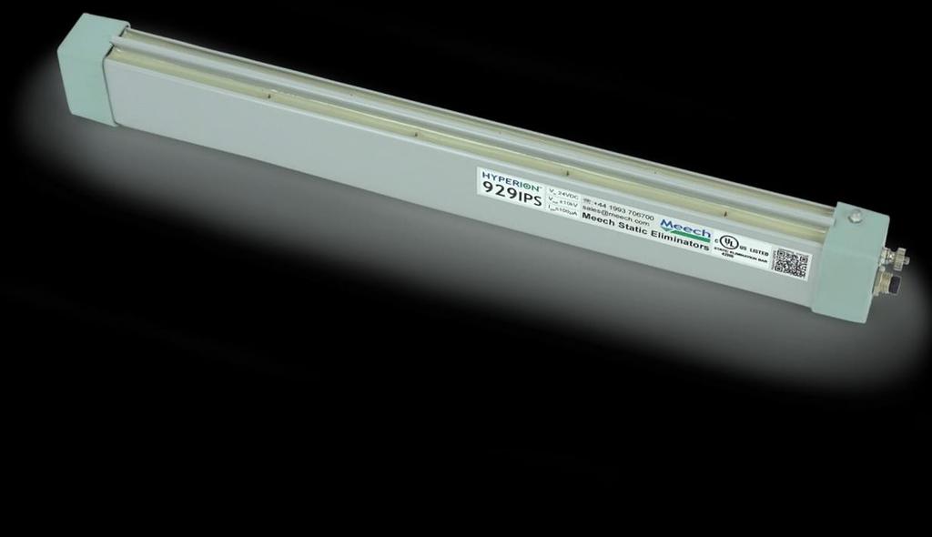 Hyperion 929IPS Ionizační tyč pro střední vzdálenosti Hyperion 929 IPS je pulzní DC ionizační tyč, určená pro ionizaci na střední vzdálenosti. Je napájena 24V DC integrovaným zdrojem (IPS).
