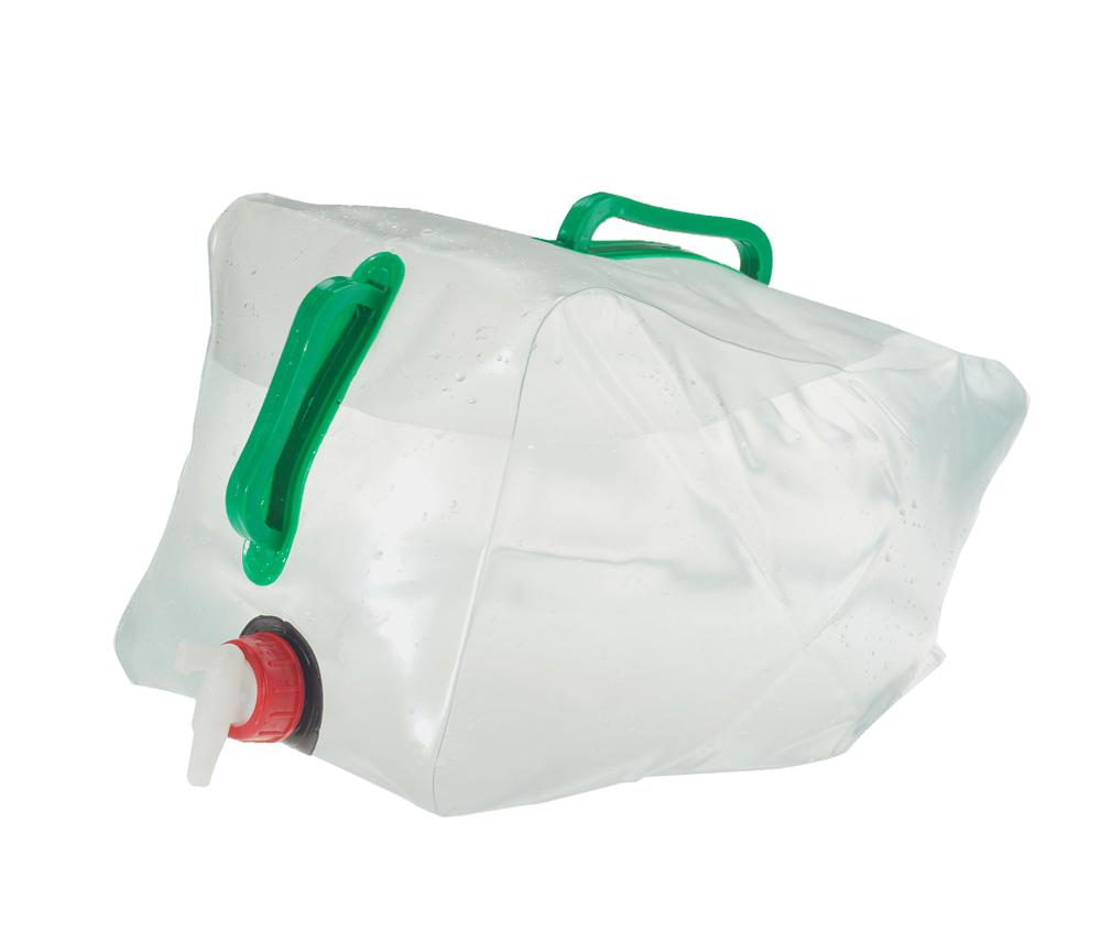 Kanystr na vodu o objemu 10 litrů a rozměrech: výška 35 cm, šířka 29 cm, hloubka 14 cm. Kanystr má víčko se závitem a kohoutek ve spodní části pro pohodlné vypouštění.