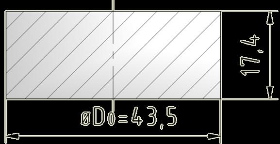 9) Při maximálních tolerancích polotovaru vyjde tedy výška o velikosti 17,65 mm. Jako optimální byl stanoven dle tolerancí rozměr Ø43,5 x 17,44 mm viz. obr.