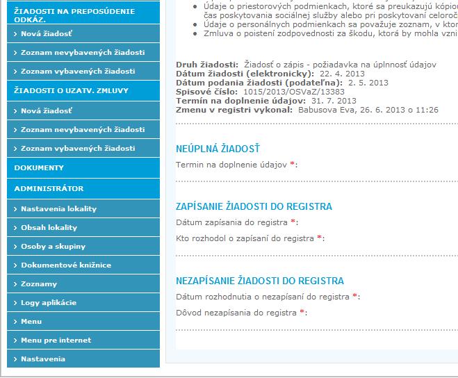 zamestnancov KSK, Obsah menu: Štatistika Register Financovanie