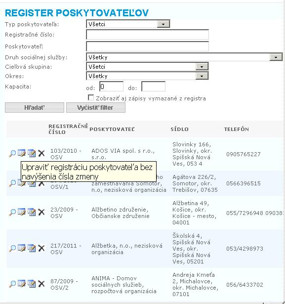 zamestnancov KSK, Register Žiadosť o zápis do registra Elektronicky podané žiadosti Žiadosti na