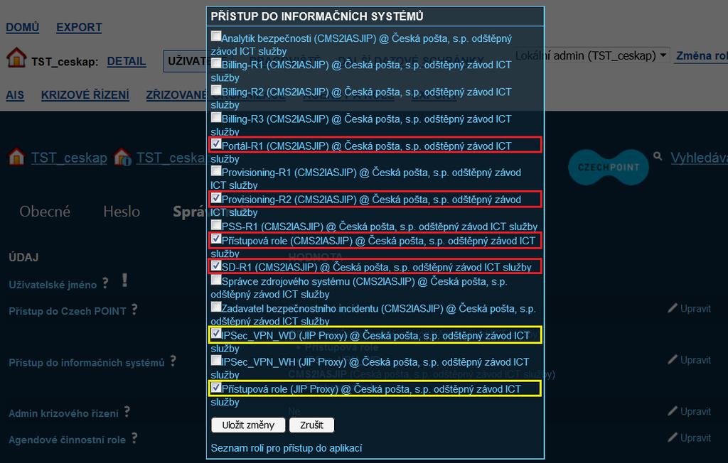 Obrázek 2 Prostředí systému JIP/KAAS, ve kterém se nastavují uživatelské role pro přístup k CMS Obrázek 3 Prostředí systému JIP/KAAS, ve kterém se nastavují uživatelské role pro přístup k CMS Pokud