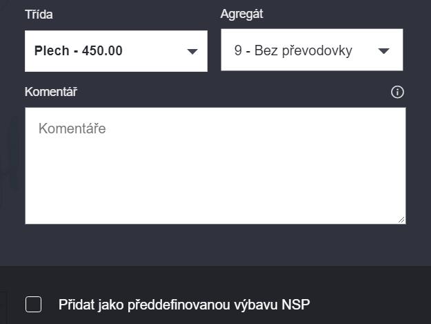 3.4 NESTANDARDNÍ POZICE (NSP) RUČNÍ ZADÁNÍ Klepnutím na záložku NSP otevřete panel nestandardních pozic. Můžete vybírat z předdefinovaných NSP.