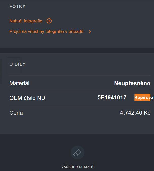 Název dílu, cena, číslo OEM a vodicí číslo Sestava: kliknutím rozbalíte strom dílů