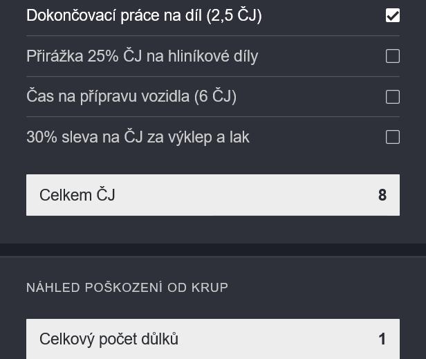 Princip je ten, že na opravu jednoho dolíku je dle jeho velikosti přidělen buď čas, nebo pevná cena Klepnutím na šipku se