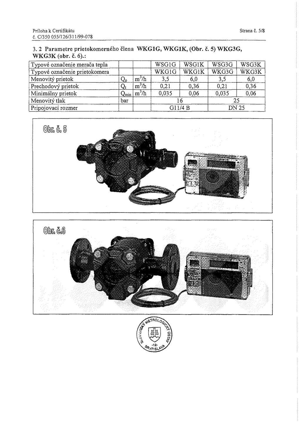 Strana č. 5/8 3. 2 Parametre prietokomerného člena WKG1G, WKG1K, (Obr. č. 5) WKG3G, WKG3K (obr. č. 6).