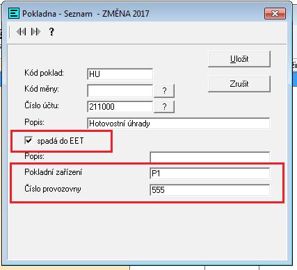 EET v modulu pokladna Nutnou podmínkou pro možnost odeslání tržby v pokladně je vytvoření pokladny k tomu určené.
