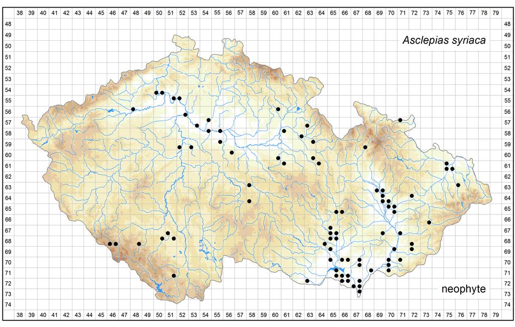 Distribution of Asclepias syriaca in the Czech Republic Author of the map: Jitka Štěpánková Map produced on: 06-02-2017 Database records used for producing the distribution map of Asclepias syriaca