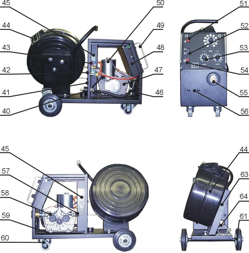 Seznam náhradních dílů strojů KIT 2-4E Spare parts list KIT 2-4E POZNÁMKA 2: Pro korekci parametrů posuvu drátu použijte potenciometr, popřípadě UP/DOWN tlačítka dálkového ovládání.