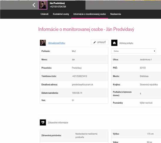 c) informácie o monitorovanej osobe Informácie o monitorovanej osobe môže meniť len blízky sám alebo kontaktná osoba s plnými právami.