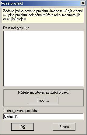 Otevře se nám okno pro zadání jména nového projektu, nebo import již existujícího projektu, obr. 1.4. Napíšeme název nového projektu Uloha_1, opět bez mezer a diakritiky.