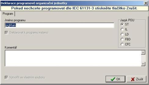 Standardně by mělo být nastaveno na Modulární systém a výběr řady PLC by měl odpovídat pro naše potřeby systému Foxtrot. Obr. 1.