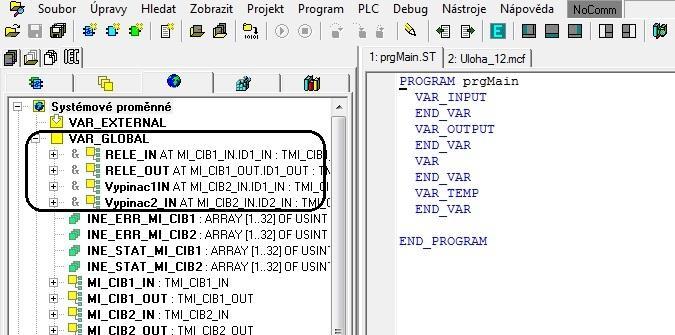 Obr. 2.4 Systémové proměnné po překladu Na obr. 2.5 jsou už jednotlivé položky rozbaleny na podrobné vstupy a výstupy.