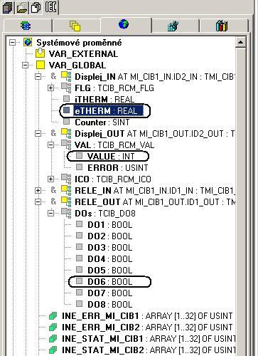 Mezi systémovými proměnnými pak můžeme vidět následující proměnné obr. 5.3. Displej v položce vstupních proměnných Displej_IN nabízí k výběru proměnné itherm, etherm a Counter.