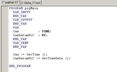 Obr. 7.4 Přiřazení data a času do lokálních proměnných Pro jednodušší práci s datem a časem je v knihovně SysLib také vytvořen speciální datový typ, který je typu struktury.