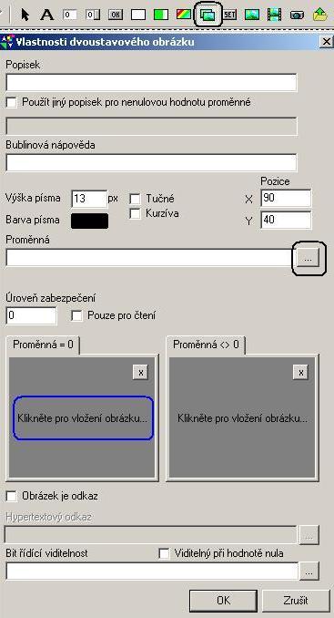 klepnutí na obrázek se provede překlopení obrázku na druhý stav a vyslání logické 1 do přednastavené proměnné. Obr. 8.