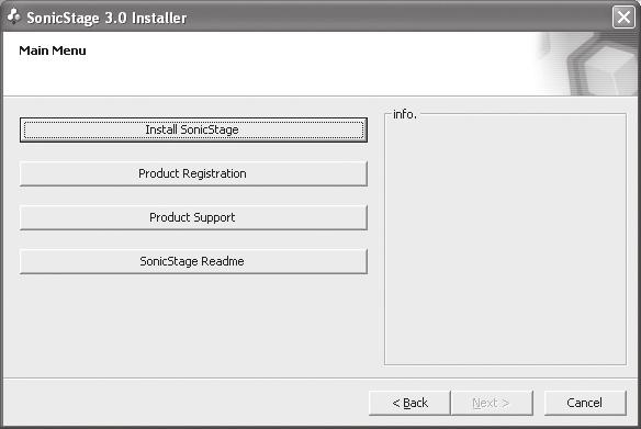 Instalace software SonicStage Z přiloženého disku CD-ROM nezapomeňte na svůj počítač nainstalovat program SonicStage.
