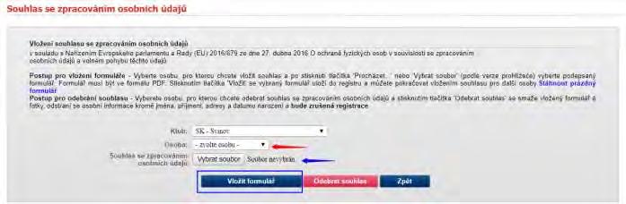 ODEBRÁNÍ SOUHLASU odebrat souhlas může jen oddílový správce registru na základě žádosti člena oddílu nebo zákonného zástupce nezletilých členů. 3.