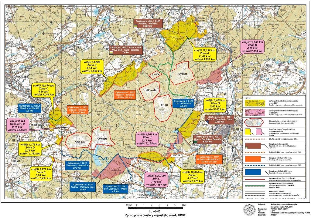Obrázek: Mapa Vojenského újezdu Brdy zpřístupněné oblasti.