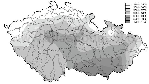 vodorovnou plochu v ČR [MJ/m2], zdroj: