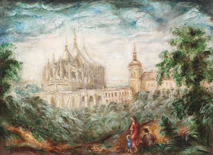 11 11 Linka Procházková (1884 1960) Pohled na Kutnou Horu enkaustika, olej, plátno, 75 x 100 cm, sign.
