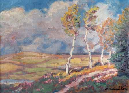 1 Ota Bubeníček (1871 1962) Podvečerní krajina olej, karton, 24,5 x 34 cm, sign. PD O Bubeníček, rám, přiložen posudek od ak. mal.