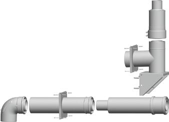 stěnu s koncovkou proti větru délky 880 mm - 2 rozety DN80/125 2651495 3 180, 4x Ke kotlům do 24 kw je pro připojení soupravy na systém DN80/125 potřebná redukce obj. č. 26 51 733.