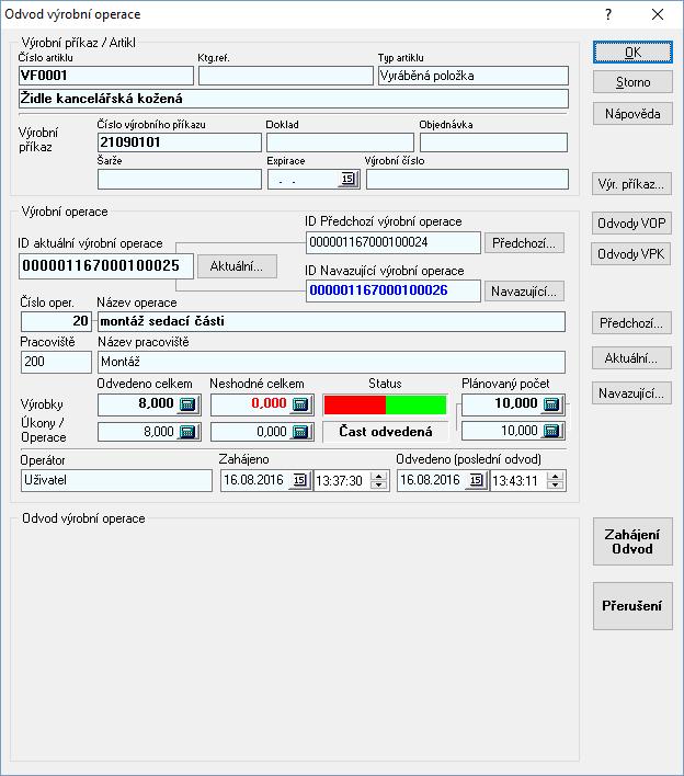 Nastavení odvádění výrobních operací Nastavení parametrů se provádí v modulu Odvod výrobních operací v menu Nástroje / Možnosti.