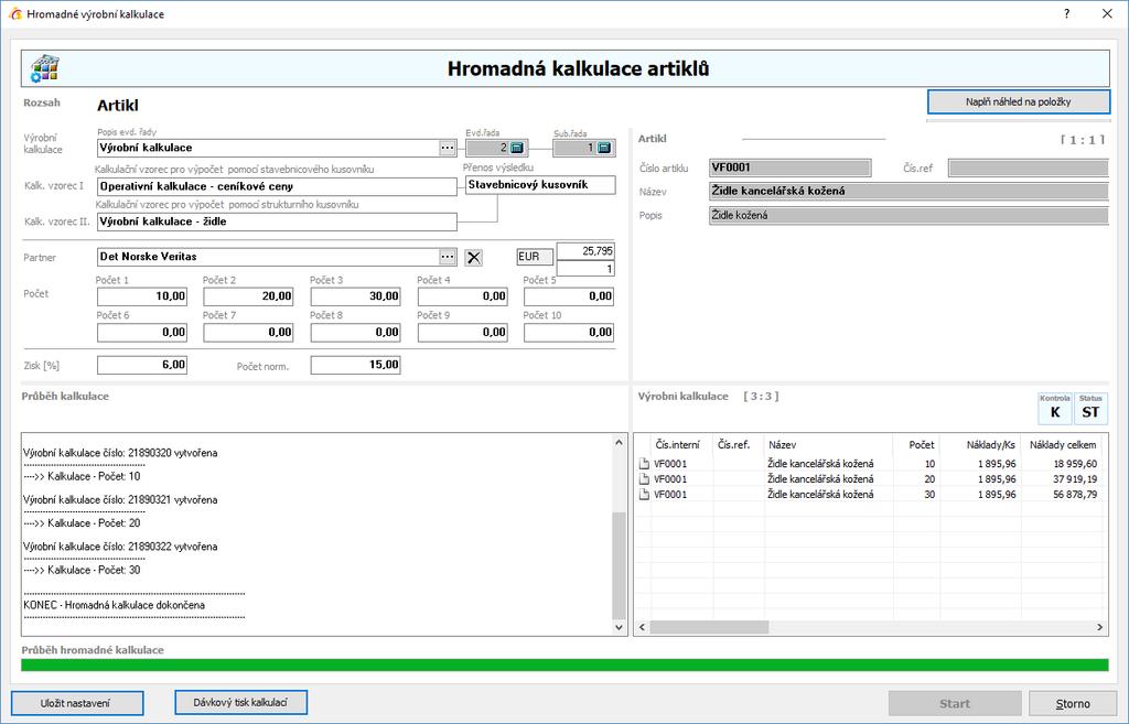 HROMADNÉ KALKULACE V modulu Ceník je možné pomocí funkce Hromadná kalkulace provést hromadně vygenerování předvýrobních kalkulací. Pro používání je potřeba zakoupit licenci.