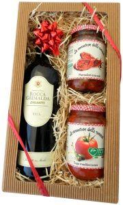 Italská dárková sada červené víno Chianti DOCG 750 ml tomatová omáčka s mediterraneo 350