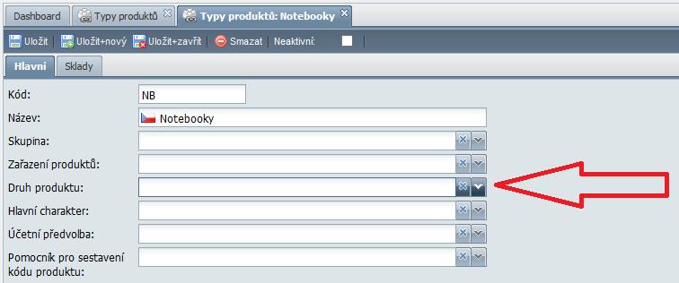 Typy produktů Druh produktů a s ním svázané nastavení dodatečných dat lze přednastavit na typu produktu.